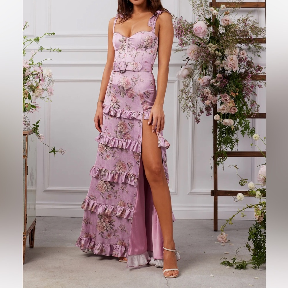 V. Chapman Lilac Floral Maxi Dress with Ruffle Tiers